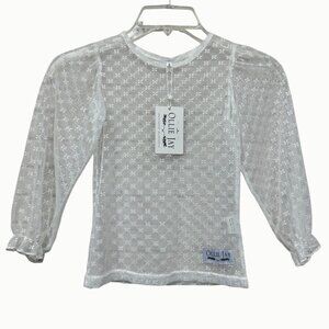 Ollie Jay Girls White Sheer Floral Mesh Long Sleeve Layer Tee Size 5Y NWT
